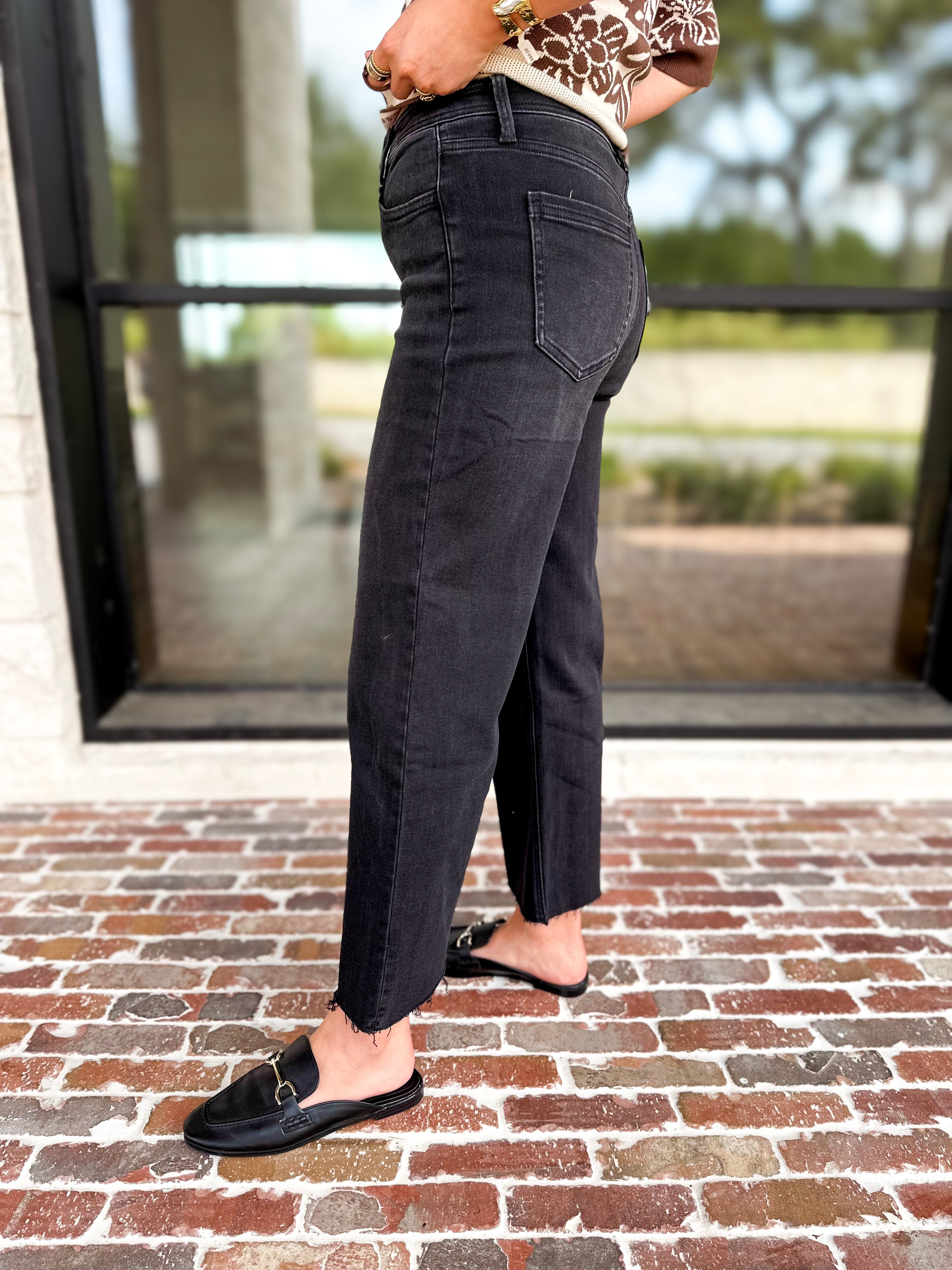 Vervet - High Rise Ankle Wide Leg Black Jeans-420 Denim-VEVERT BY FLYING MONKEY-July & June Women's Fashion Boutique Located in San Antonio, Texas