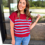 Effortless Striped Knit Top - Burgundy-230 Sweaters/Cardis-ENTRO-July & June Women's Fashion Boutique Located in San Antonio, Texas