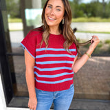 Effortless Striped Knit Top - Burgundy-230 Sweaters/Cardis-ENTRO-July & June Women's Fashion Boutique Located in San Antonio, Texas