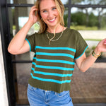 Effortless Striped Knit Top - Forest Green-230 Sweaters/Cardis-ENTRO-July & June Women's Fashion Boutique Located in San Antonio, Texas
