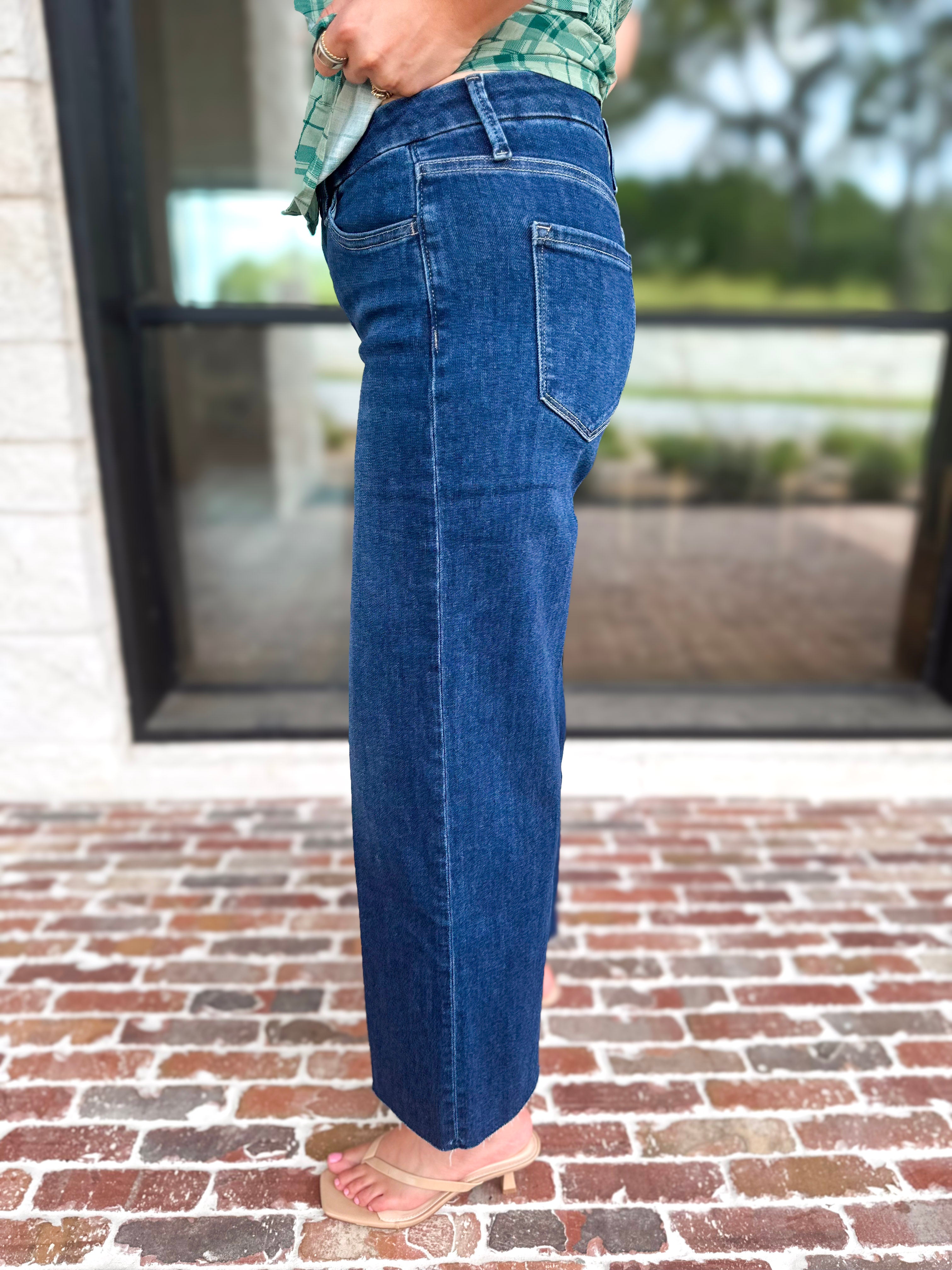 Vervet - High Rise Dark Trouser Style Jeans-420 Denim-VEVERT BY FLYING MONKEY-July & June Women's Fashion Boutique Located in San Antonio, Texas