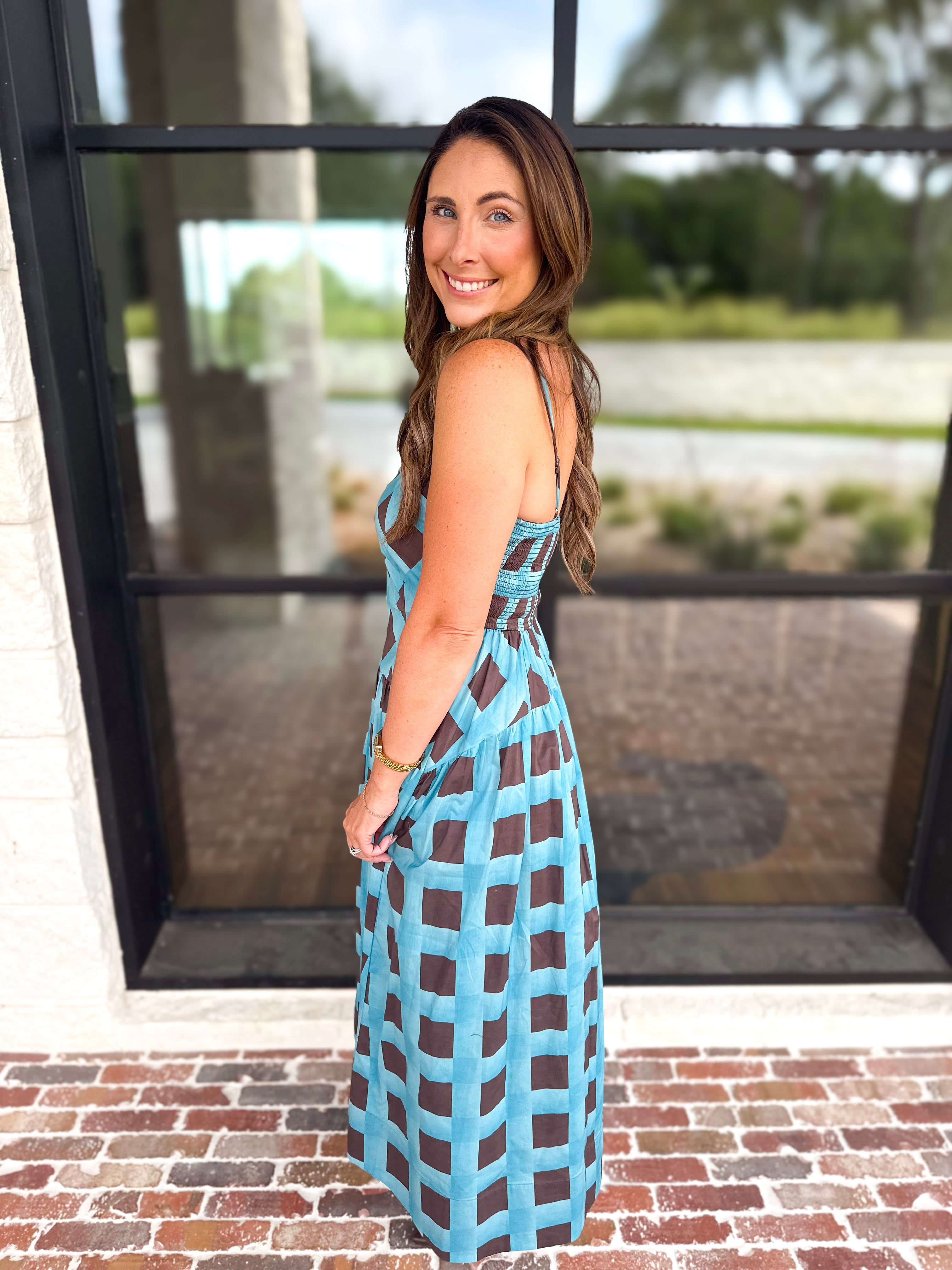 Carried Away Midi Dress - Turquoise-500 Midi-ENTRO-July & June Women's Fashion Boutique Located in San Antonio, Texas