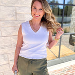 LIVERPOOL - Sleeveless V-Neck Knit Tank - White-210 Casual Blouses-LIVERPOOL JEANS COMPANY-July & June Women's Fashion Boutique Located in San Antonio, Texas