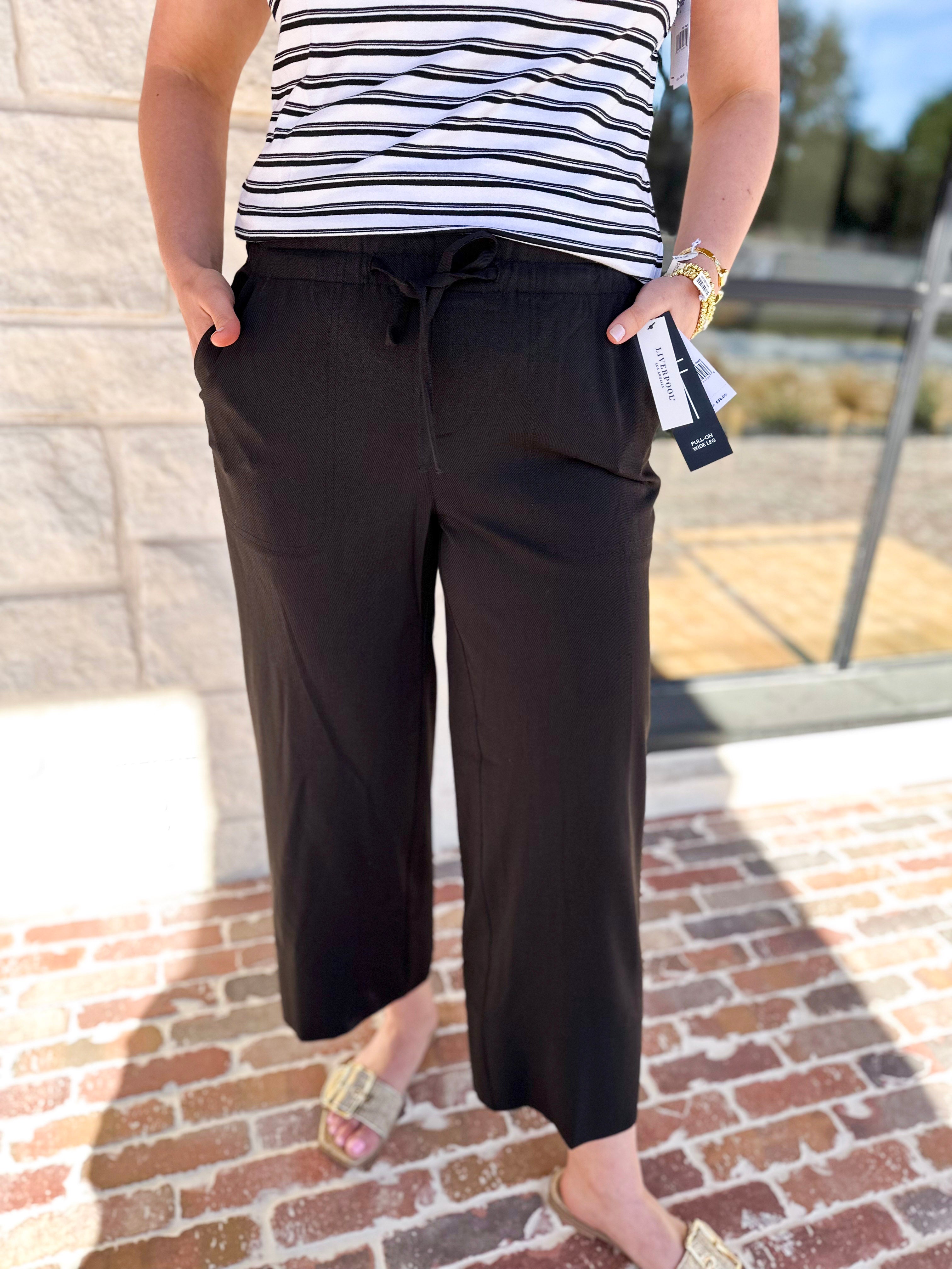 LIVERPOOL - Pull On Cropped Pant - Black-400 Pants-LIVERPOOL JEANS COMPANY-July & June Women's Fashion Boutique Located in San Antonio, Texas