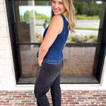 Current Air - Chic Denim Floral Vest-200 Fashion Blouses-CURRENT AIR CLOTHING-July & June Women's Fashion Boutique Located in San Antonio, Texas