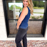 Current Air - Chic Denim Floral Vest-200 Fashion Blouses-CURRENT AIR CLOTHING-July & June Women's Fashion Boutique Located in San Antonio, Texas