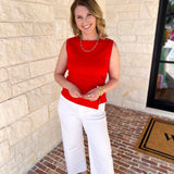 Current Air - Elevated Wrap Tank - Red-200 Fashion Blouses-CURRENT AIR CLOTHING-July & June Women's Fashion Boutique Located in San Antonio, Texas