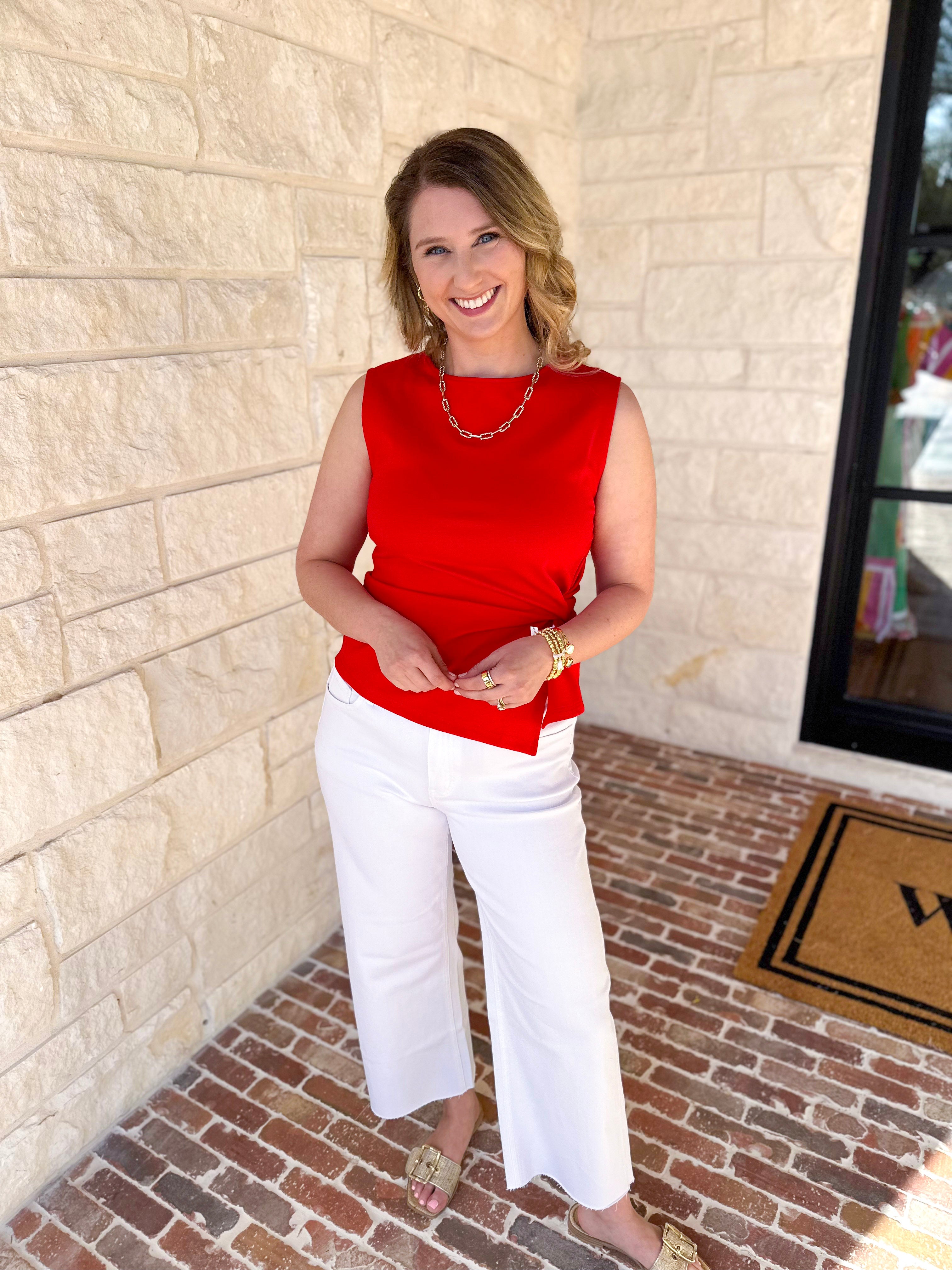 Current Air - Elevated Wrap Tank - Red-200 Fashion Blouses-CURRENT AIR CLOTHING-July & June Women's Fashion Boutique Located in San Antonio, Texas