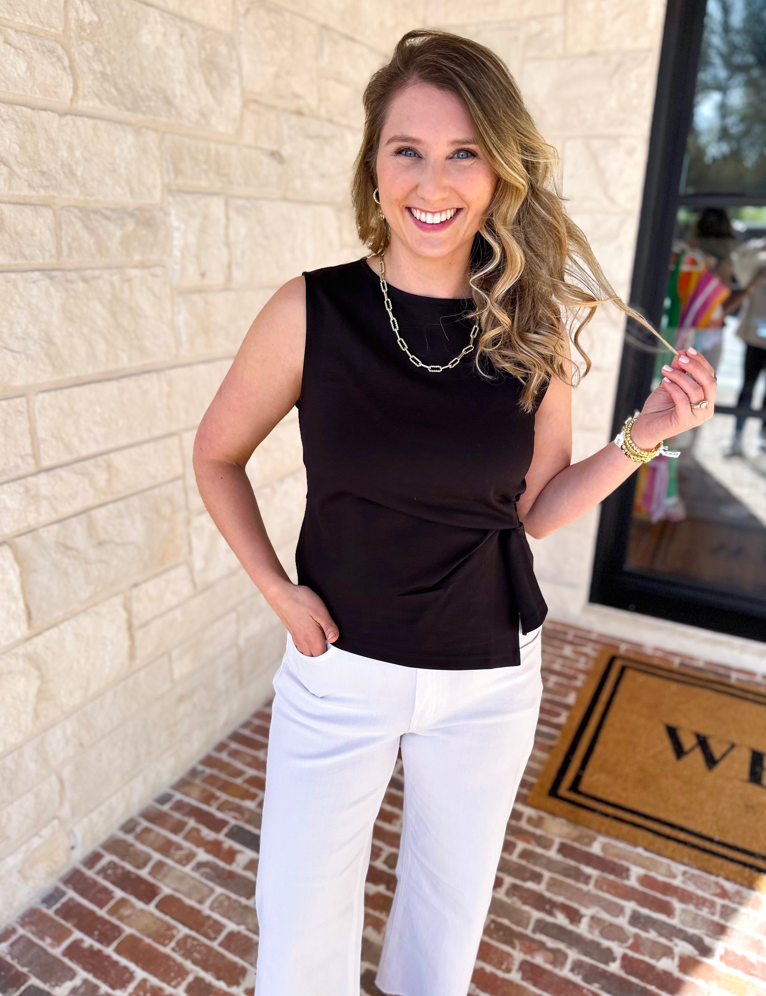 Current Air - Elevated Wrap Tank - Black-200 Fashion Blouses-CURRENT AIR CLOTHING-July & June Women's Fashion Boutique Located in San Antonio, Texas