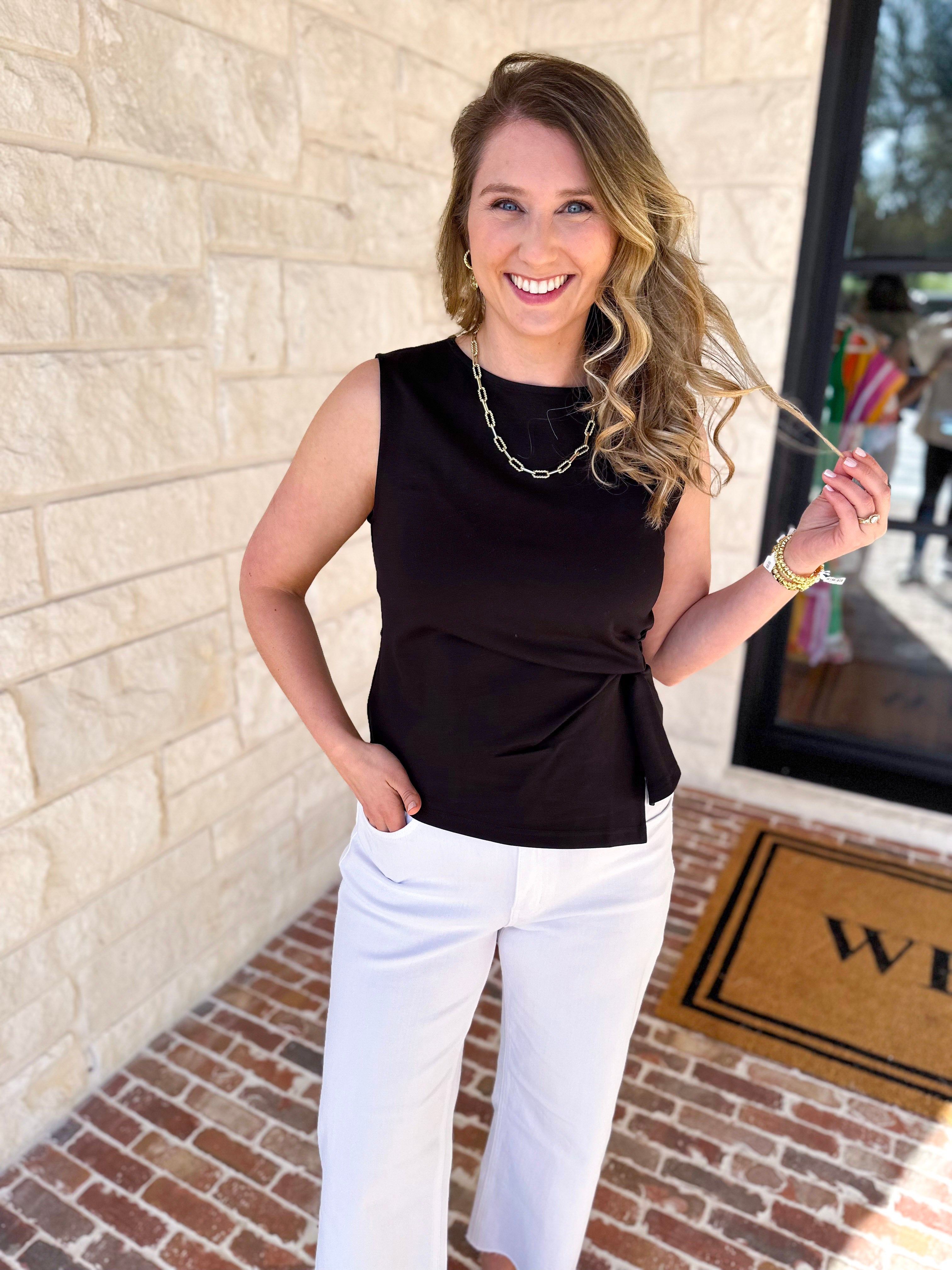 Current Air - Elevated Wrap Tank - Black-200 Fashion Blouses-CURRENT AIR CLOTHING-July & June Women's Fashion Boutique Located in San Antonio, Texas