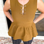 Toffee Peplum Tank-200 Fashion Blouses-ENTRO-July & June Women's Fashion Boutique Located in San Antonio, Texas