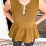 Toffee Peplum Tank-200 Fashion Blouses-ENTRO-July & June Women's Fashion Boutique Located in San Antonio, Texas