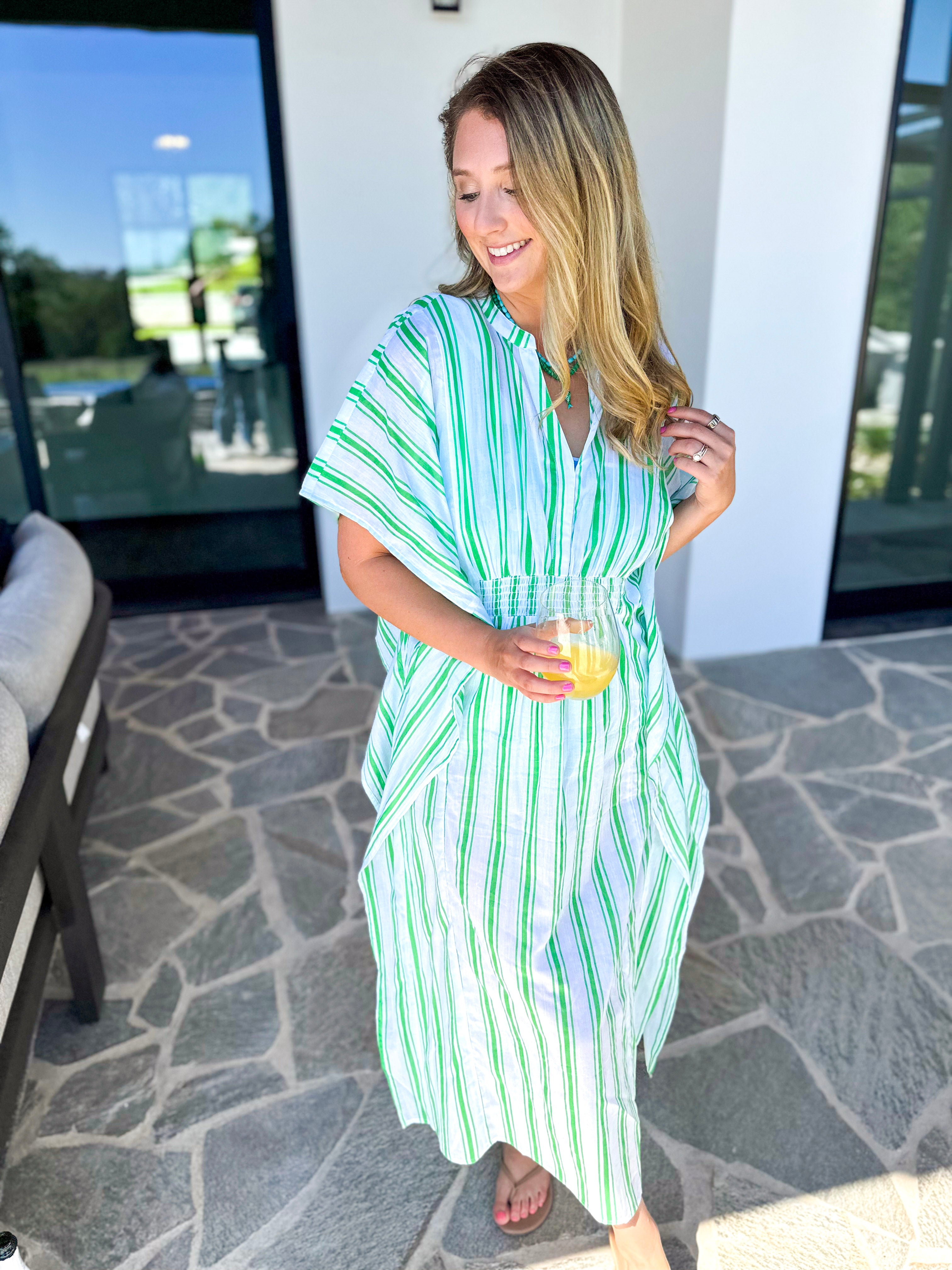 MARY SQUARE - Priscilla Short Beach Dress - Seafoam Stripe-300 Athleisure/Lounge-MARY SQUARE-July & June Women's Fashion Boutique Located in San Antonio, Texas