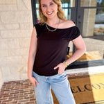 LIVERPOOL - Black Off the Shoulder Top-200 Fashion Blouses-LIVERPOOL JEANS COMPANY-July & June Women's Fashion Boutique Located in San Antonio, Texas