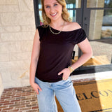 LIVERPOOL - Black Off the Shoulder Top-200 Fashion Blouses-LIVERPOOL JEANS COMPANY-July & June Women's Fashion Boutique Located in San Antonio, Texas
