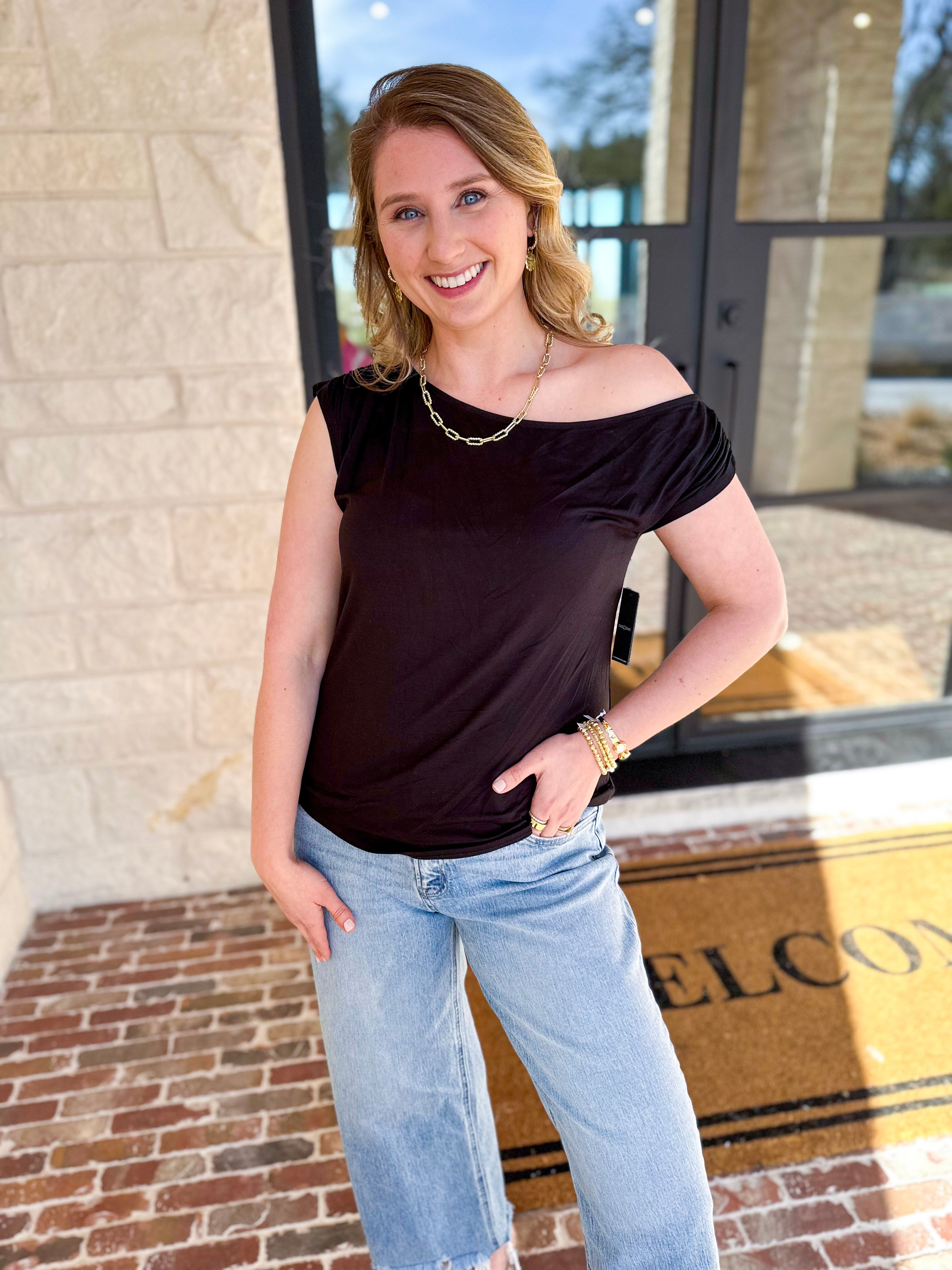 LIVERPOOL - Black Off the Shoulder Top-200 Fashion Blouses-LIVERPOOL JEANS COMPANY-July & June Women's Fashion Boutique Located in San Antonio, Texas