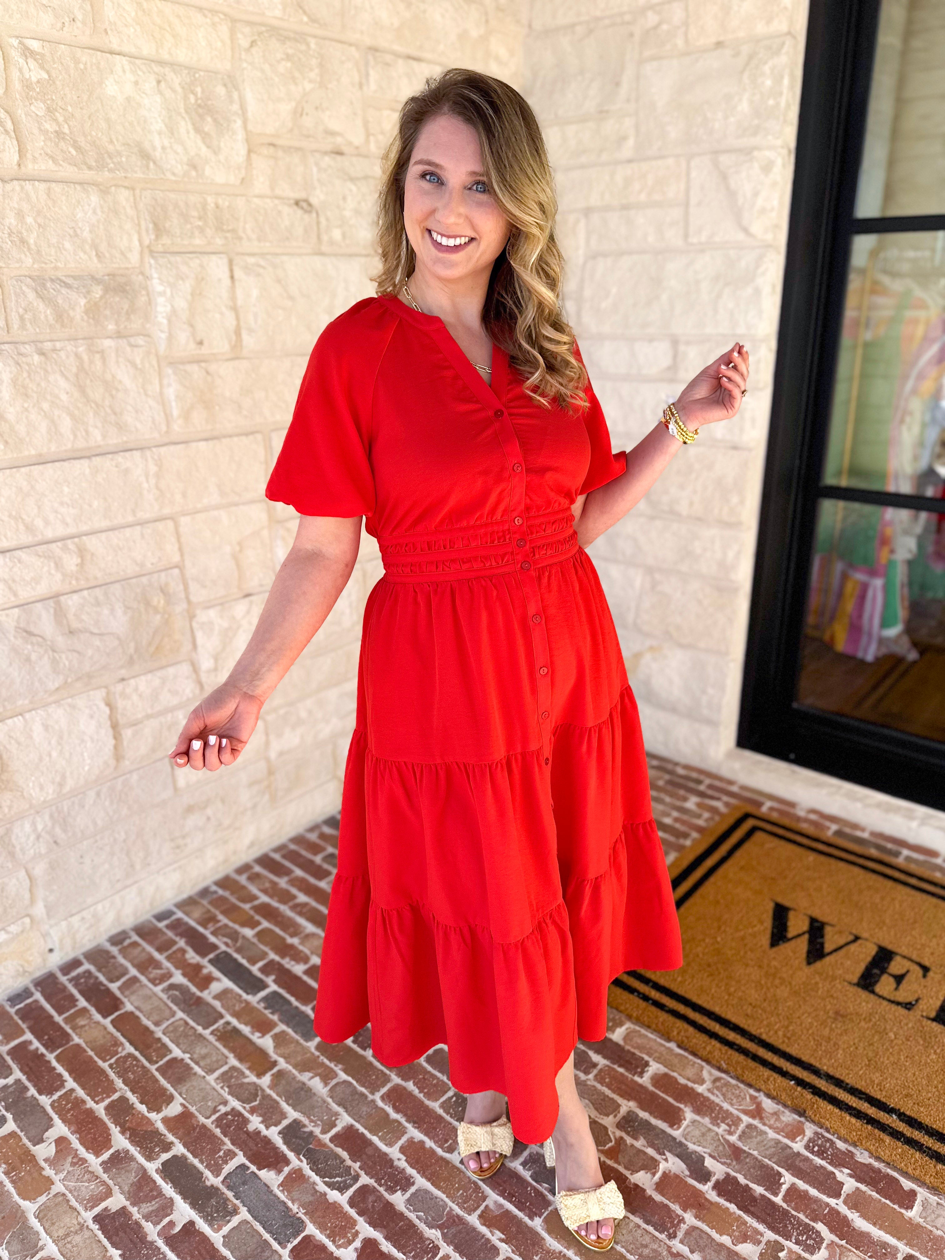 The Carrie Midi Dress - Red-500 Midi-IN FEBRUARY-July & June Women's Fashion Boutique Located in San Antonio, Texas