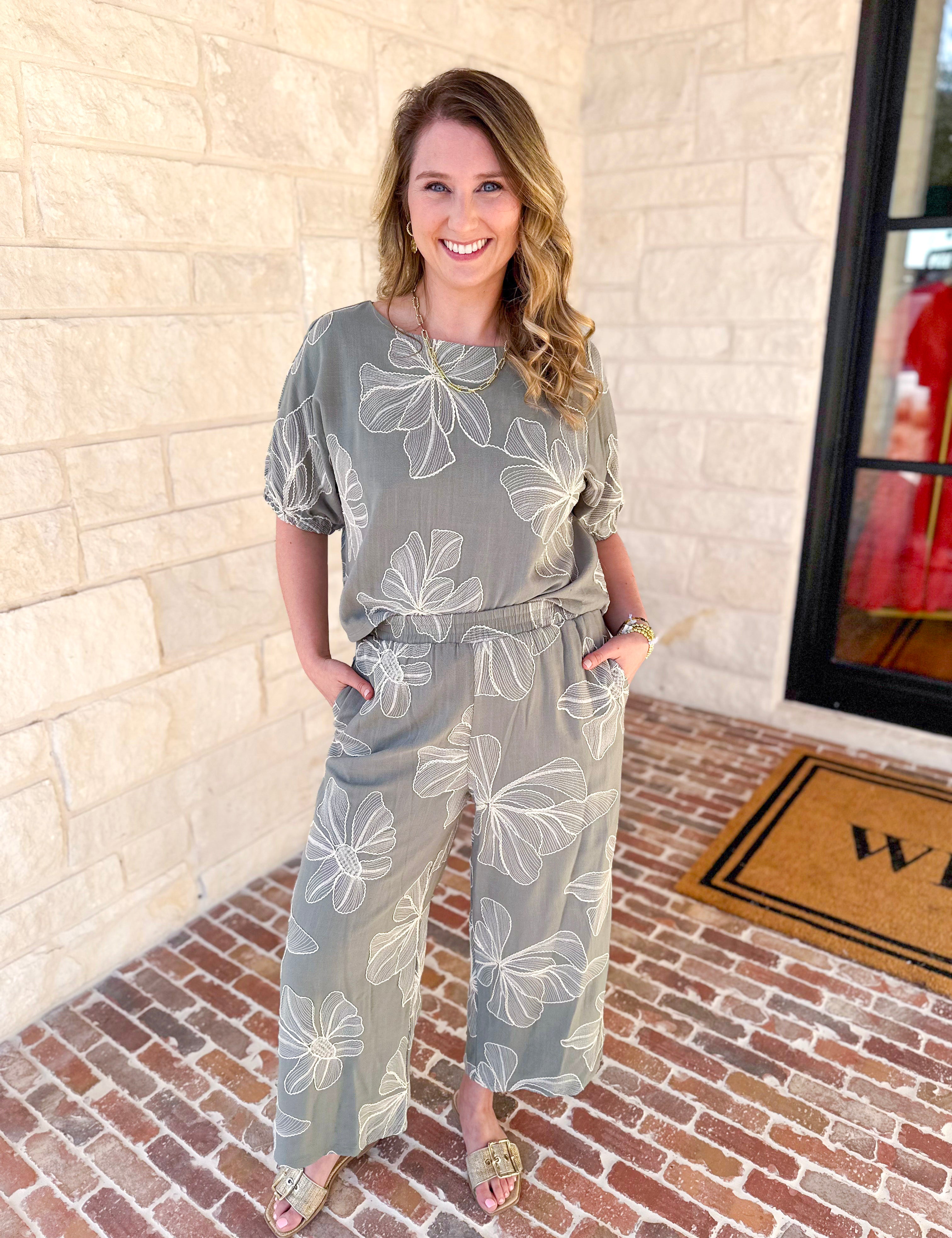 Ivy Green Floral Pant Set-500 Midi-ALLIE ROSE-July & June Women's Fashion Boutique Located in San Antonio, Texas