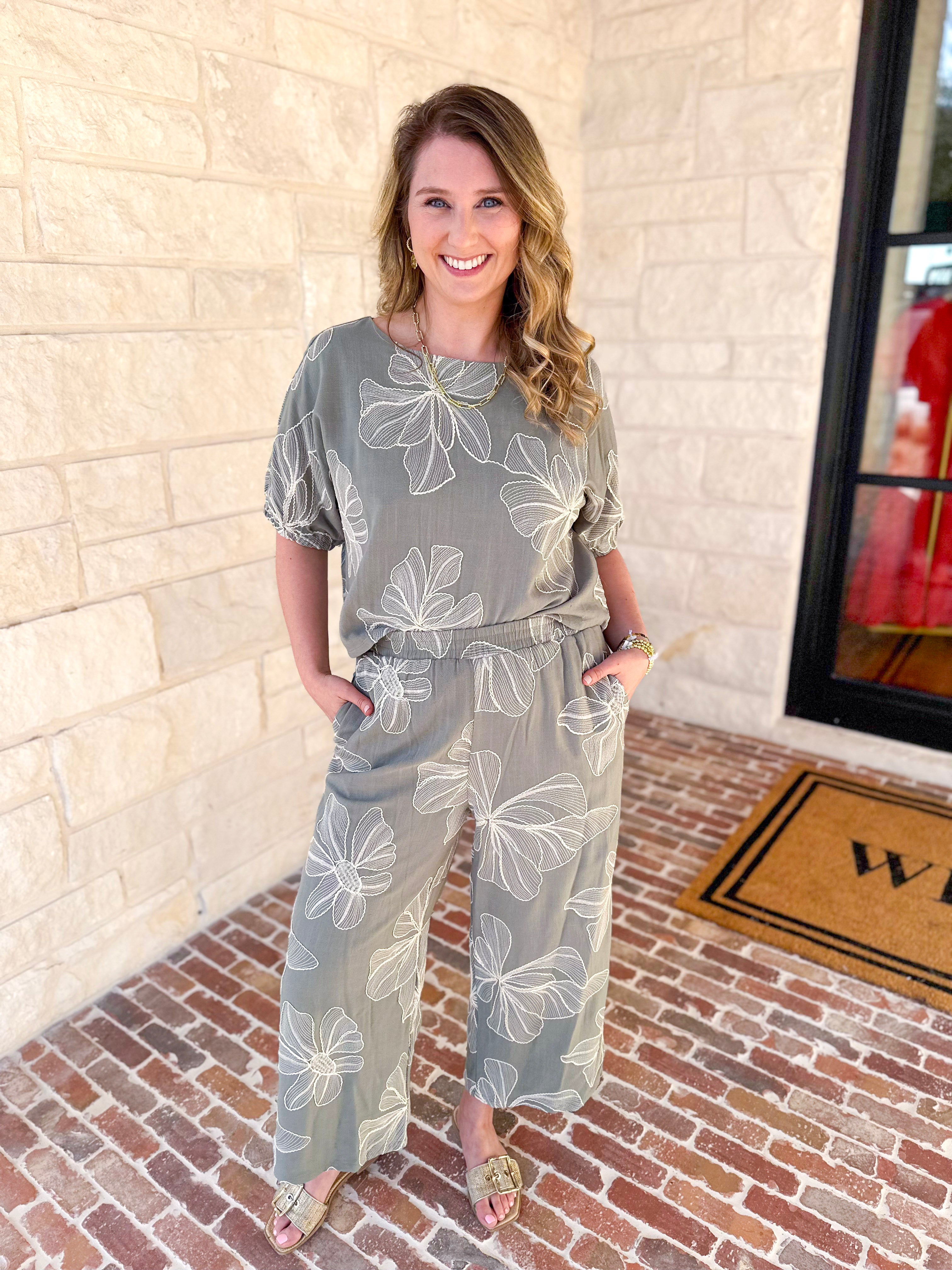Ivy Green Floral Pant Set-500 Midi-ALLIE ROSE-July & June Women's Fashion Boutique Located in San Antonio, Texas