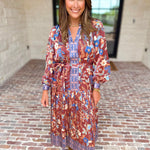 Current Air - Fall Gardens Midi Dress-500 Midi-CURRENT AIR CLOTHING-July & June Women's Fashion Boutique Located in San Antonio, Texas