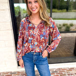 Current Air - Fall Gardens Blouse-200 Fashion Blouses-CURRENT AIR CLOTHING-July & June Women's Fashion Boutique Located in San Antonio, Texas