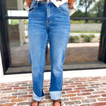 Vervet - High Rise Cropped & Cuffed Straight Leg Jeans-420 Denim-VEVERT BY FLYING MONKEY-July & June Women's Fashion Boutique Located in San Antonio, Texas
