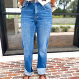 Vervet - High Rise Cropped & Cuffed Straight Leg Jeans-420 Denim-VEVERT BY FLYING MONKEY-July & June Women's Fashion Boutique Located in San Antonio, Texas