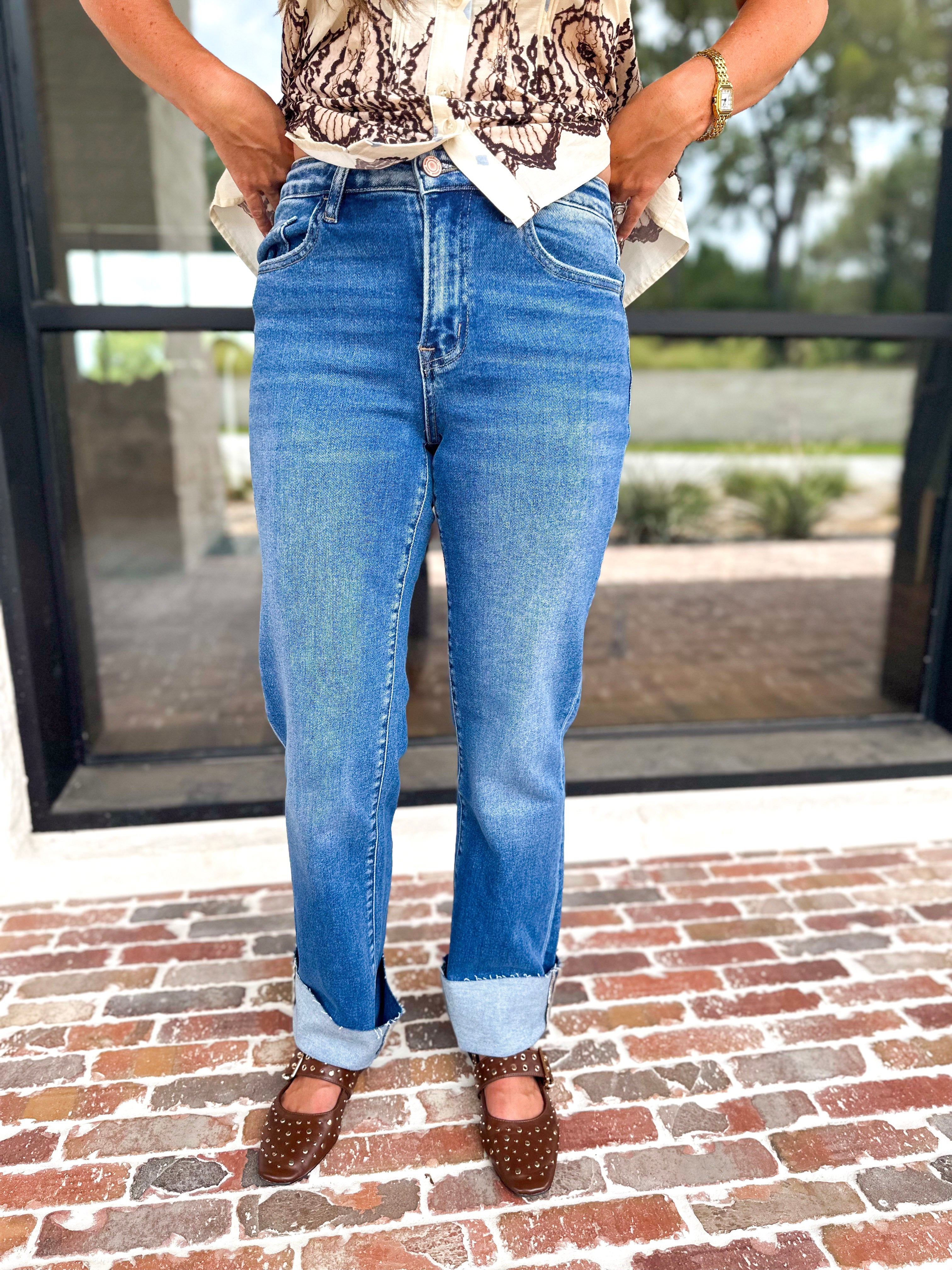 Vervet - High Rise Cropped & Cuffed Straight Leg Jeans-420 Denim-VEVERT BY FLYING MONKEY-July & June Women's Fashion Boutique Located in San Antonio, Texas