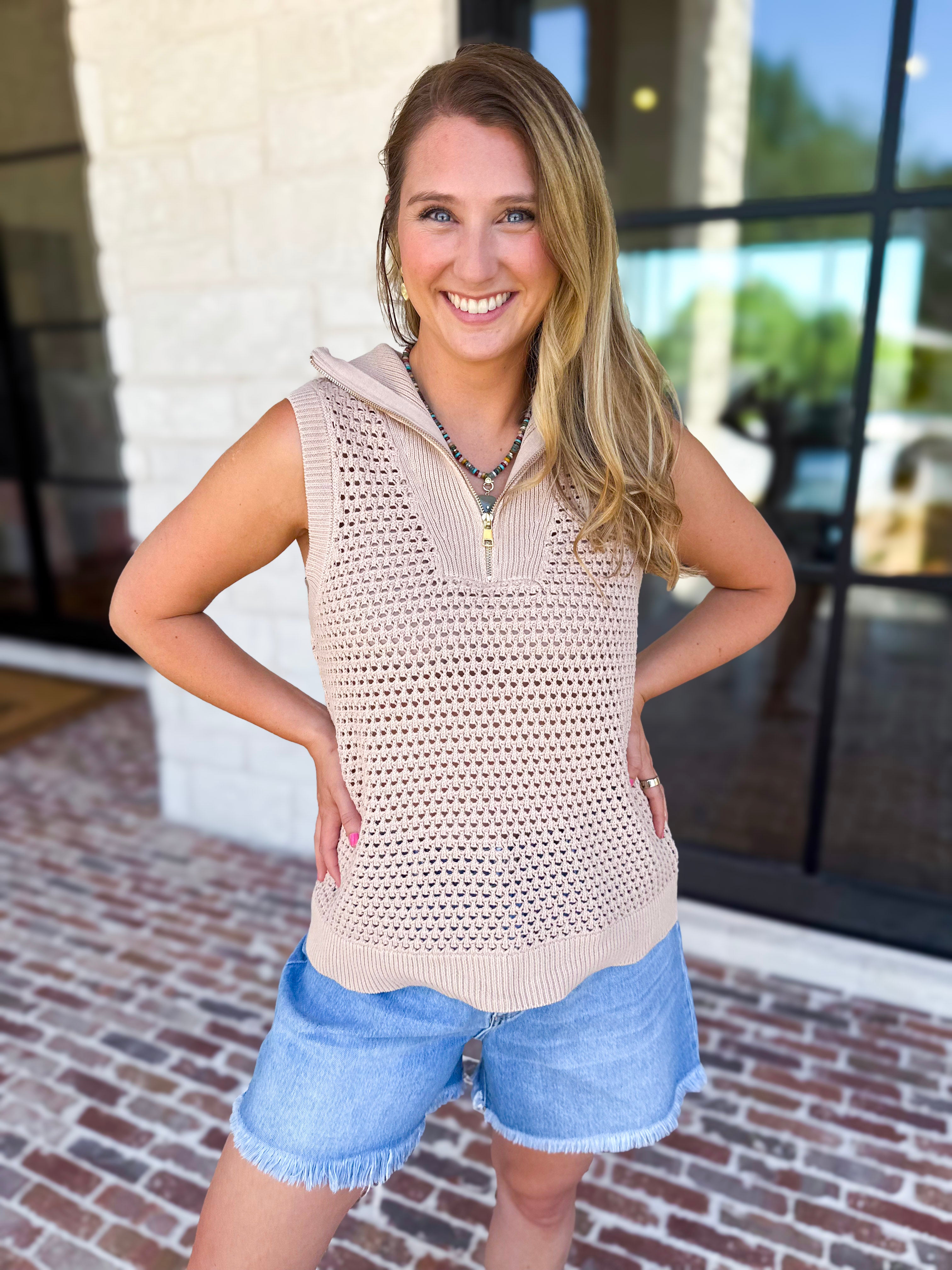 Knit Zip Tank-230 Sweaters/Cardis-FATE-July & June Women's Fashion Boutique Located in San Antonio, Texas