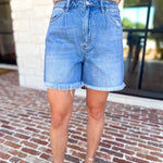 Vervet - High Rise Pleated Denim Shorts-410 Shorts/Skirts-VEVERT BY FLYING MONKEY-July & June Women's Fashion Boutique Located in San Antonio, Texas