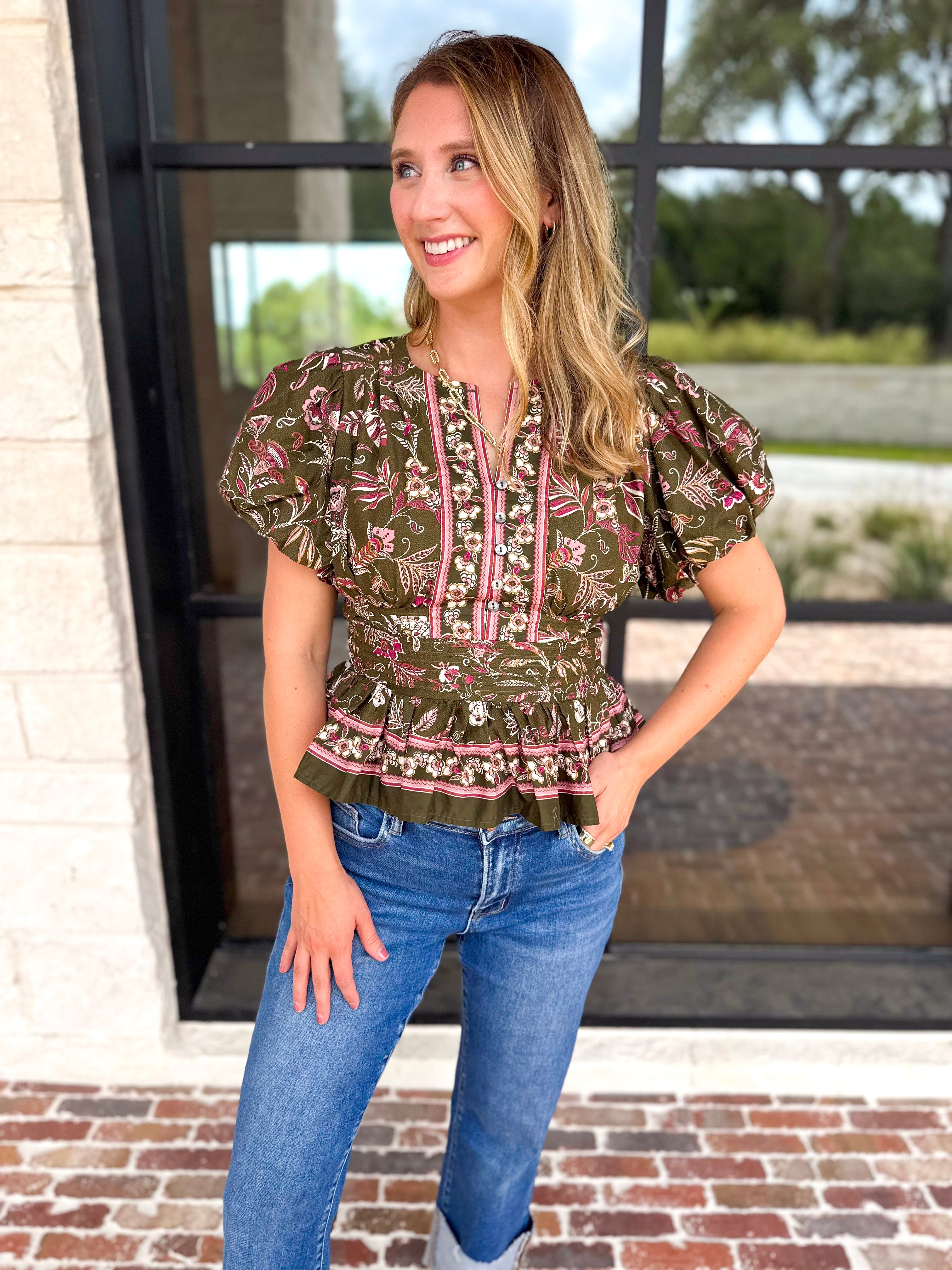 Forevermore Floral Blouse-200 Fashion Blouses-ENTRO-July & June Women's Fashion Boutique Located in San Antonio, Texas