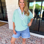 Seersucker Sweet Blouse - Light Green-200 Fashion Blouses-ENTRO-July & June Women's Fashion Boutique Located in San Antonio, Texas