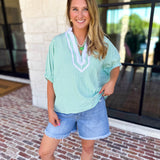 Seersucker Sweet Blouse - Light Green-200 Fashion Blouses-ENTRO-July & June Women's Fashion Boutique Located in San Antonio, Texas