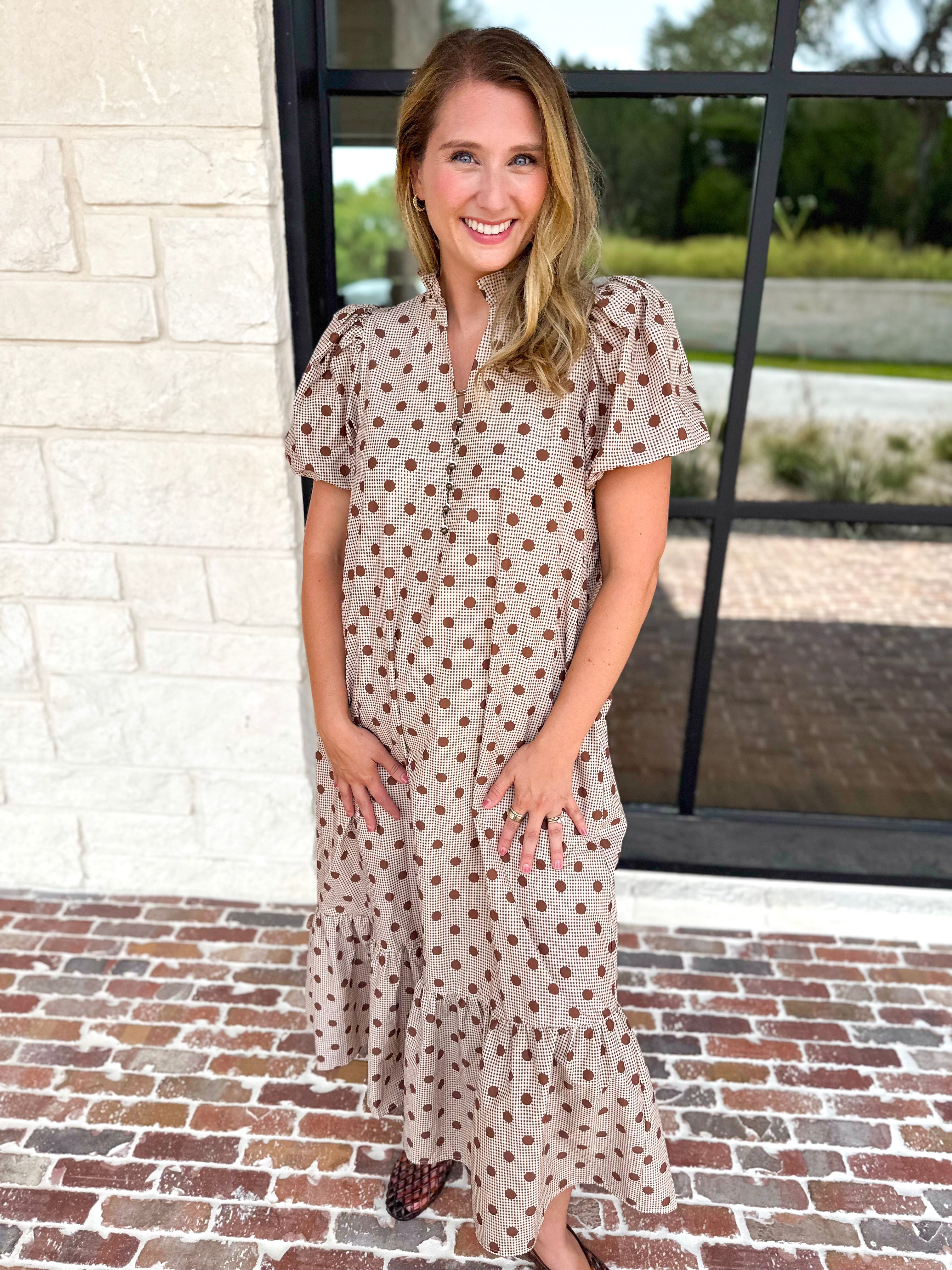 Ready Or Dot Midi Dress-500 Midi-ENTRO-July & June Women's Fashion Boutique Located in San Antonio, Texas