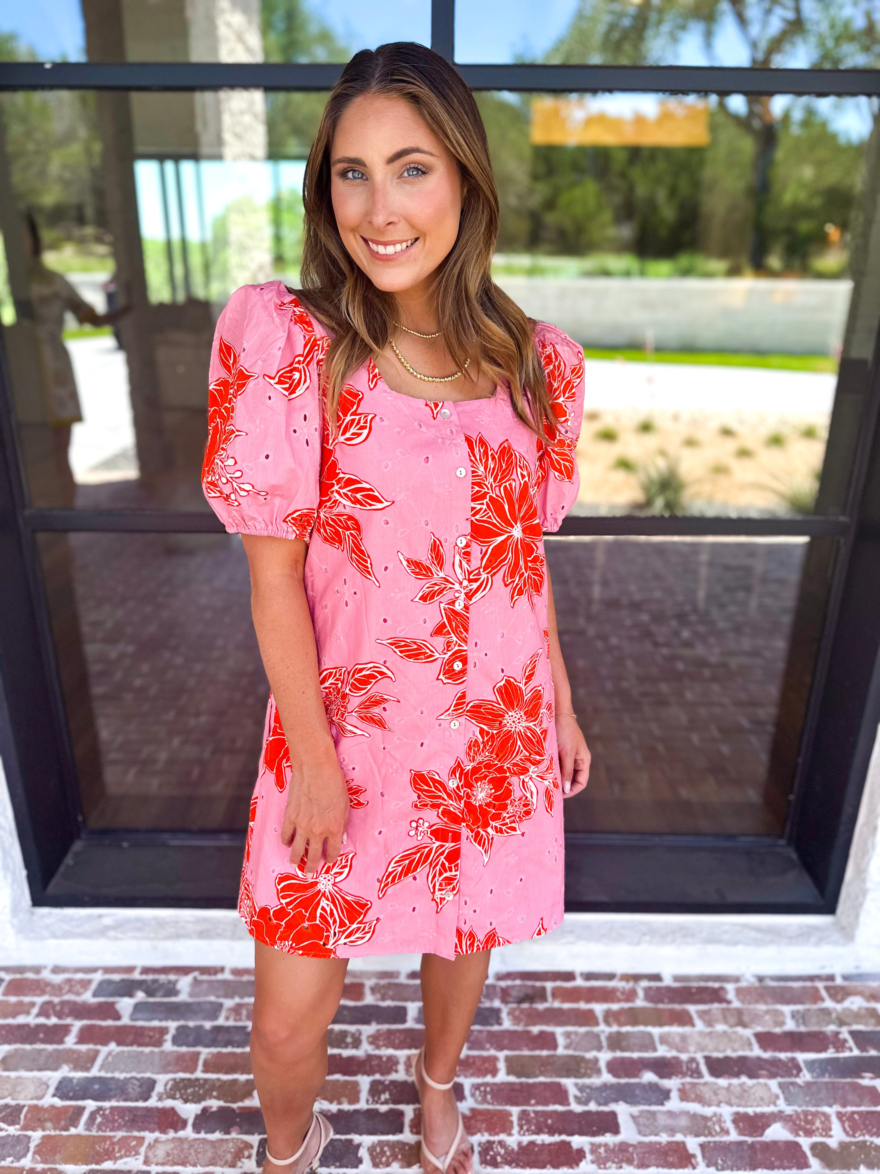 Pink & Orange Floral Mini Dress-510 Mini-ENTRO-July & June Women's Fashion Boutique Located in San Antonio, Texas