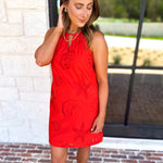 Beachy Red Halter Mini Dress-510 Mini-SKIES ARE BLUE-July & June Women's Fashion Boutique Located in San Antonio, Texas