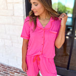 MARY SQUARE - Charlotte Hot Pink Shorts PJ Set-300 Athleisure/Lounge-MARY SQUARE-July & June Women's Fashion Boutique Located in San Antonio, Texas
