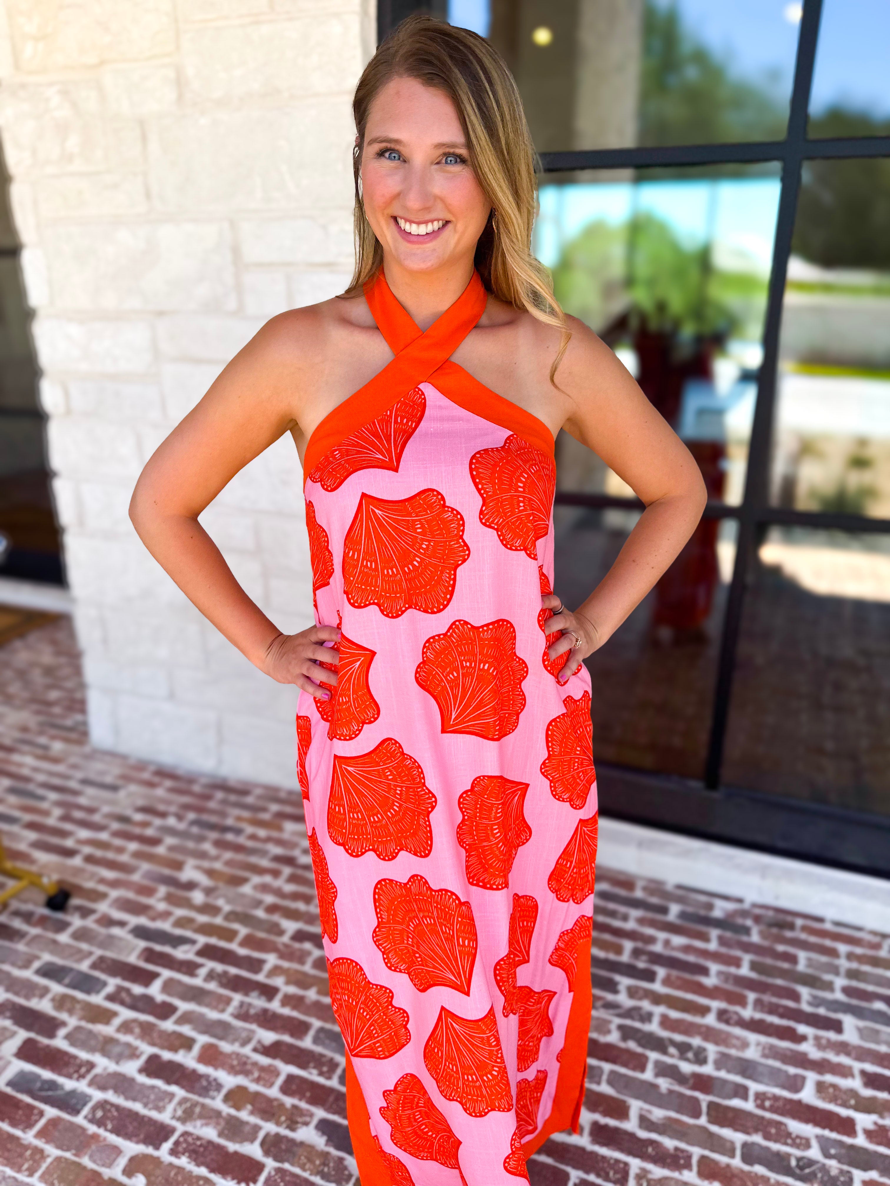 Shell & Shine Halter Midi Dress-500 Midi-ENTRO-July & June Women's Fashion Boutique Located in San Antonio, Texas