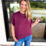 Easy Going Short Sleeve Knit Top - Burgundy-230 Sweaters/Cardis-PINCH-July & June Women's Fashion Boutique Located in San Antonio, Texas