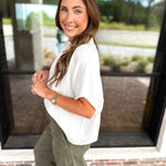 Easy Going Short Sleeve Knit Top - Ivory-230 Sweaters/Cardis-PINCH-July & June Women's Fashion Boutique Located in San Antonio, Texas