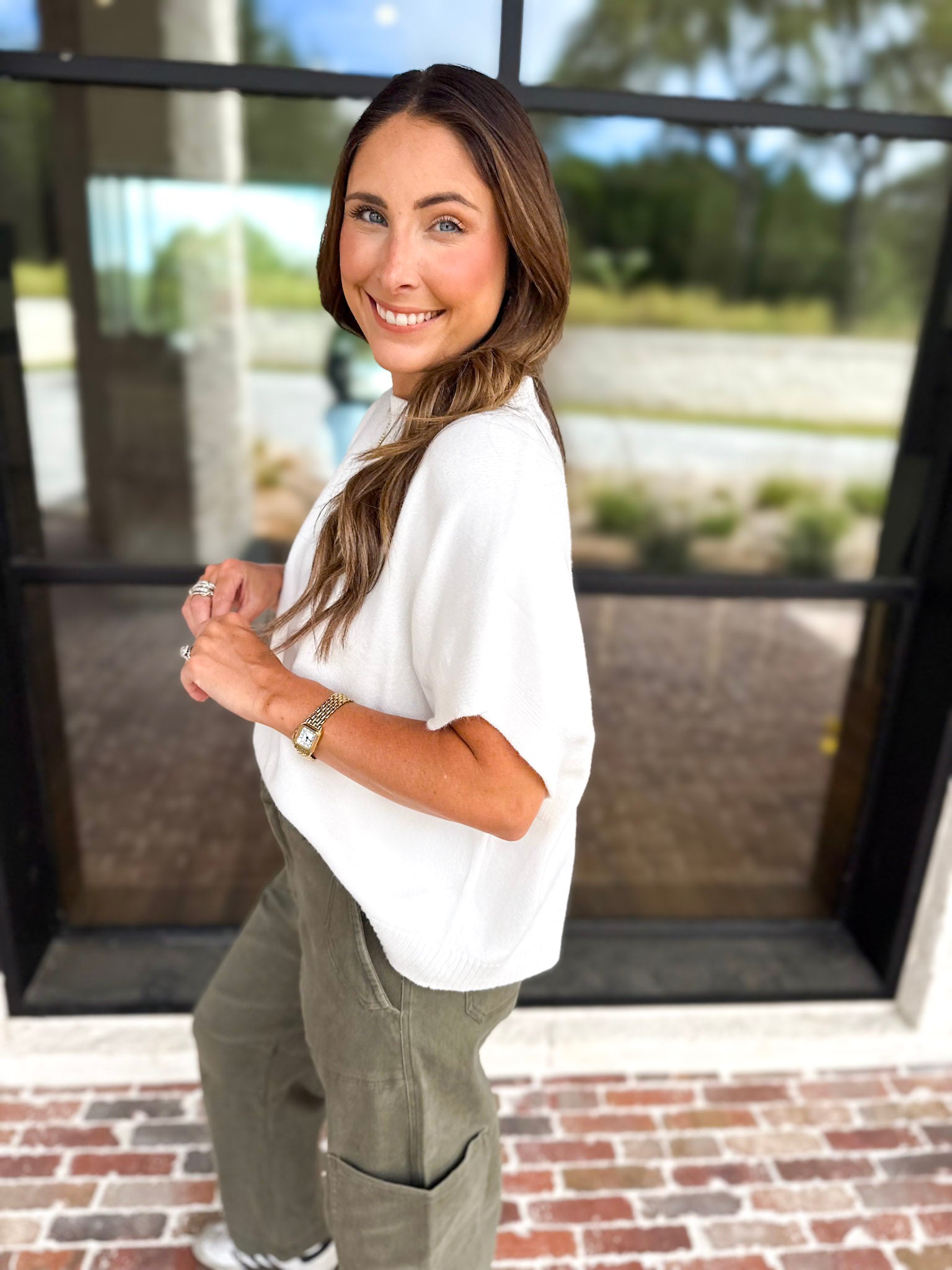 Easy Going Short Sleeve Knit Top - Ivory-230 Sweaters/Cardis-PINCH-July & June Women's Fashion Boutique Located in San Antonio, Texas