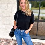 Easy Going Short Sleeve Knit Top - Black-230 Sweaters/Cardis-PINCH-July & June Women's Fashion Boutique Located in San Antonio, Texas