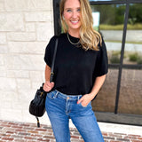 Easy Going Short Sleeve Knit Top - Black-230 Sweaters/Cardis-PINCH-July & June Women's Fashion Boutique Located in San Antonio, Texas