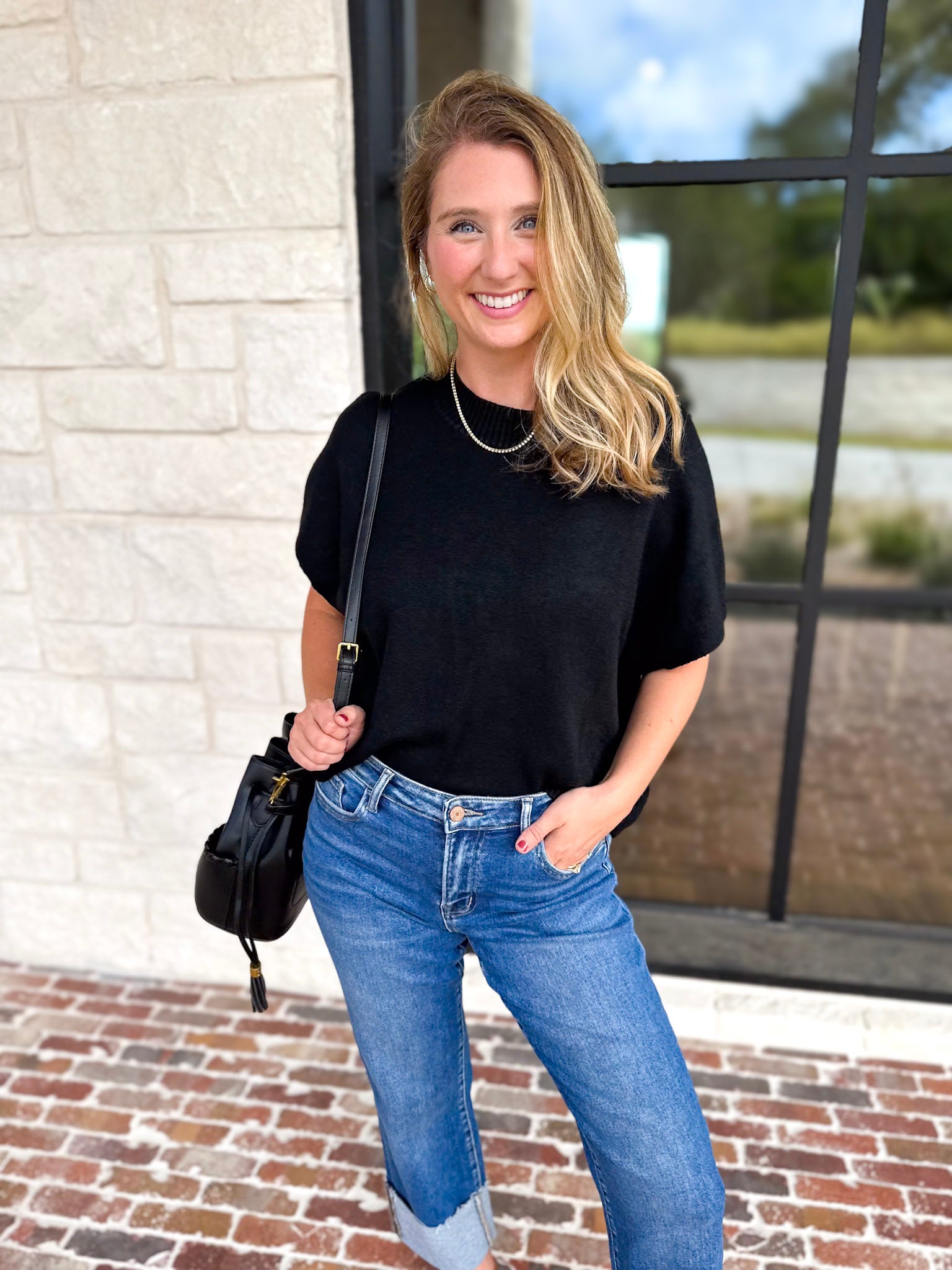 Easy Going Short Sleeve Knit Top - Black-230 Sweaters/Cardis-PINCH-July & June Women's Fashion Boutique Located in San Antonio, Texas