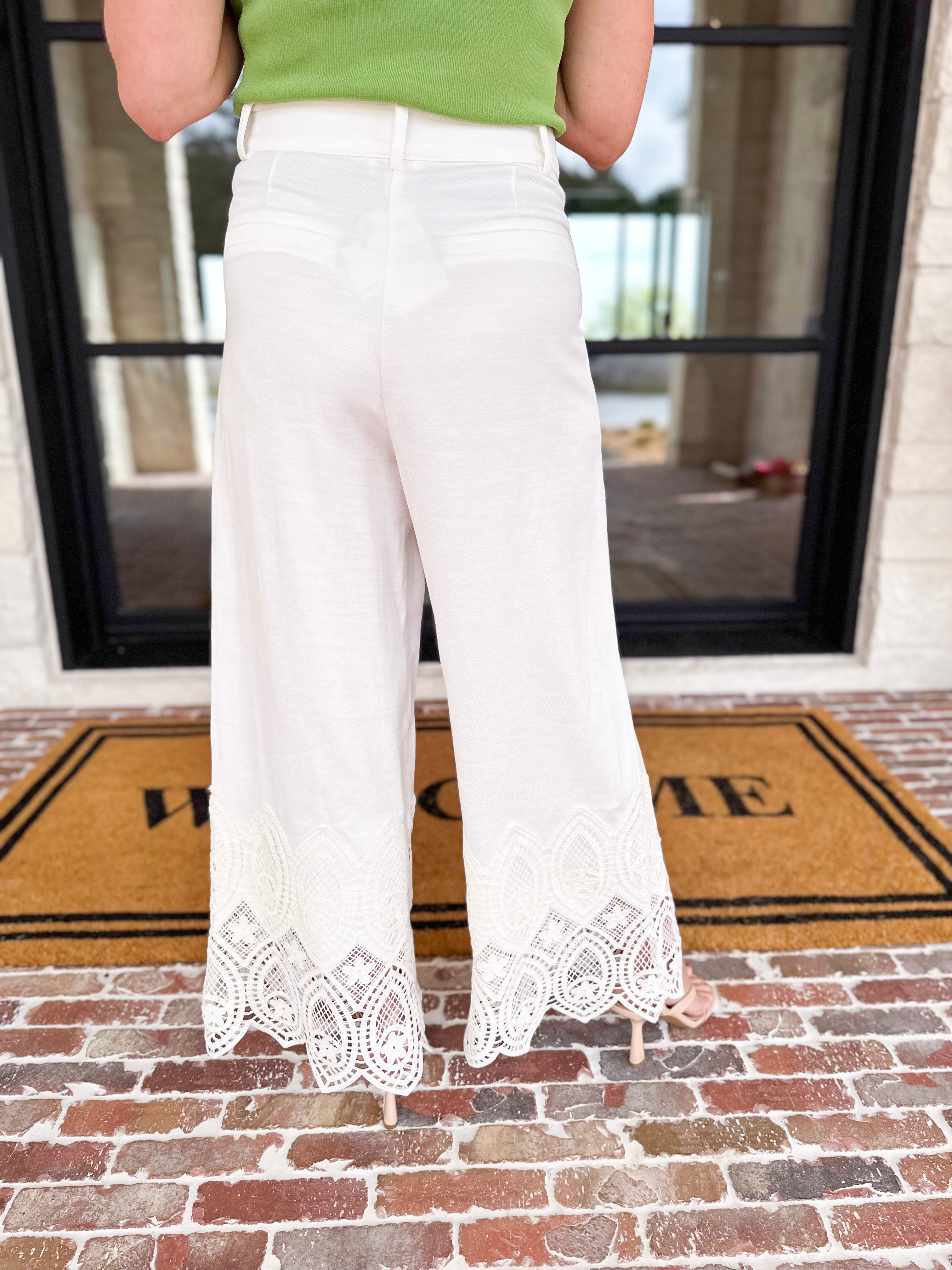 Current Air - Ivory Pants w/ Crochet Details-400 Pants-CURRENT AIR CLOTHING-July & June Women's Fashion Boutique Located in San Antonio, Texas
