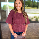 In Style Suede Top - Merlot-200 Fashion Blouses-ENTRO-July & June Women's Fashion Boutique Located in San Antonio, Texas