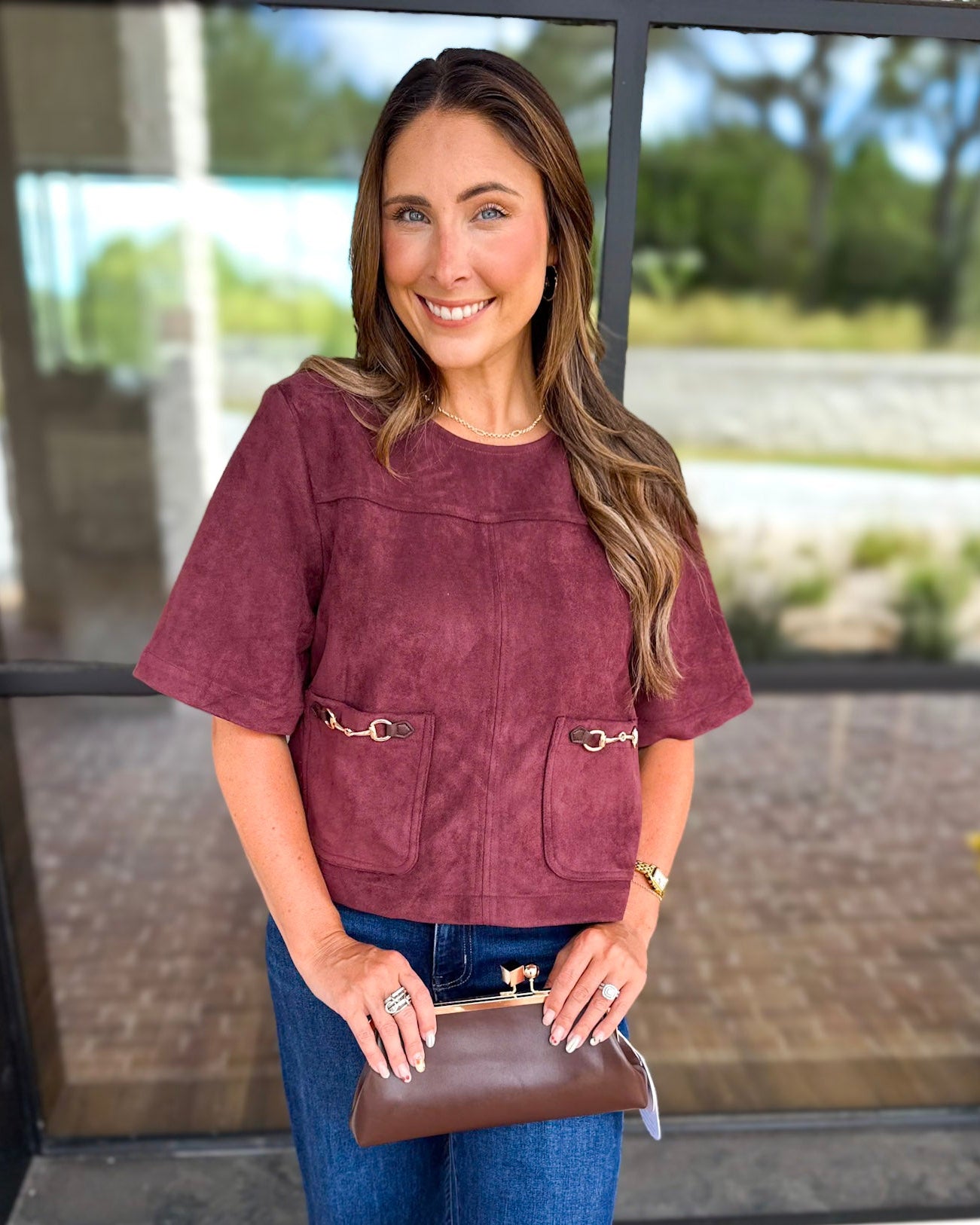 In Style Suede Top - Merlot-200 Fashion Blouses-ENTRO-July & June Women's Fashion Boutique Located in San Antonio, Texas