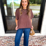 Easy Going Short Sleeve Knit Top - Espresso-230 Sweaters/Cardis-PINCH-July & June Women's Fashion Boutique Located in San Antonio, Texas