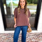 Easy Going Short Sleeve Knit Top - Espresso-230 Sweaters/Cardis-PINCH-July & June Women's Fashion Boutique Located in San Antonio, Texas