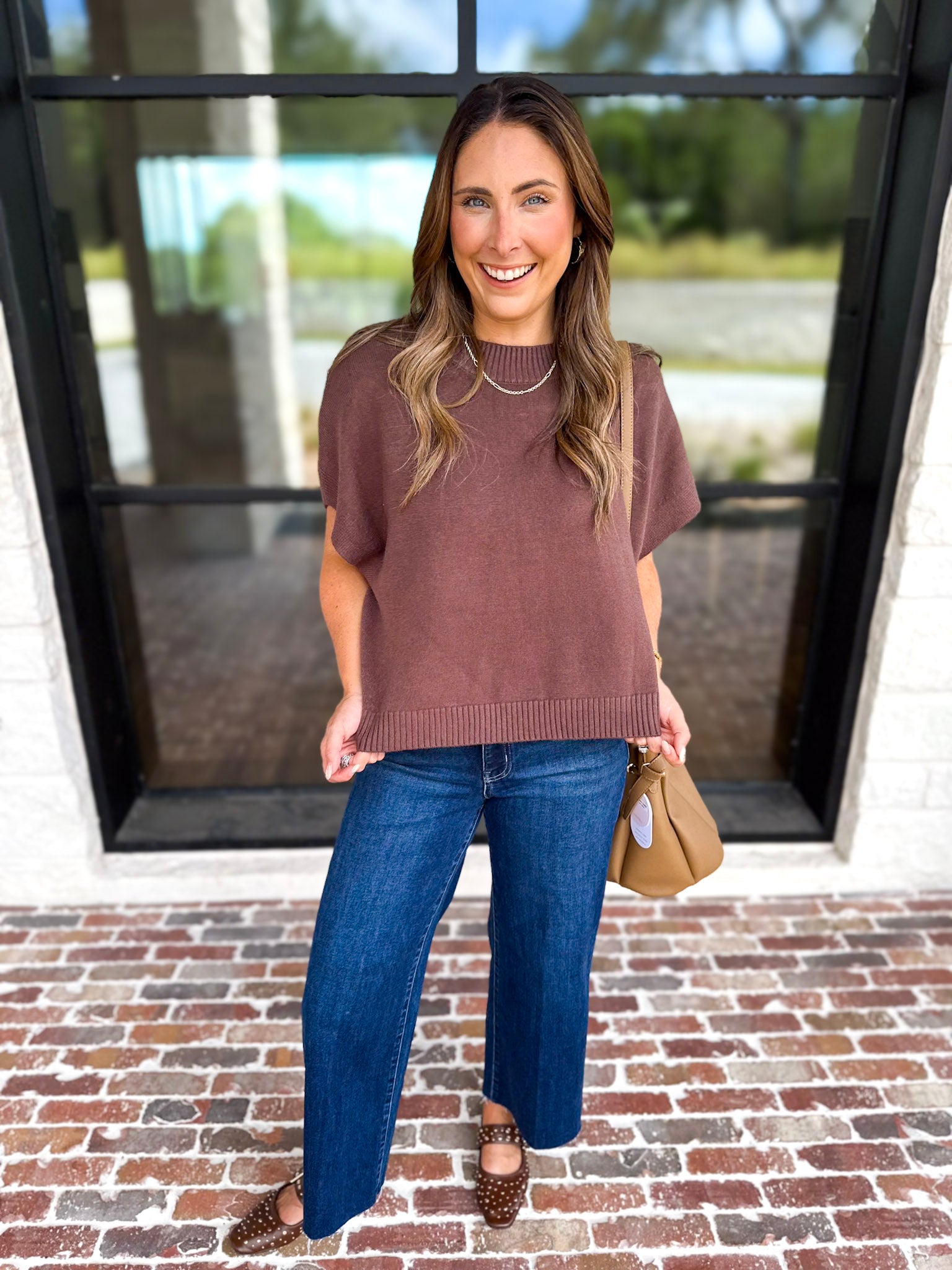 Easy Going Short Sleeve Knit Top - Espresso-230 Sweaters/Cardis-PINCH-July & June Women's Fashion Boutique Located in San Antonio, Texas
